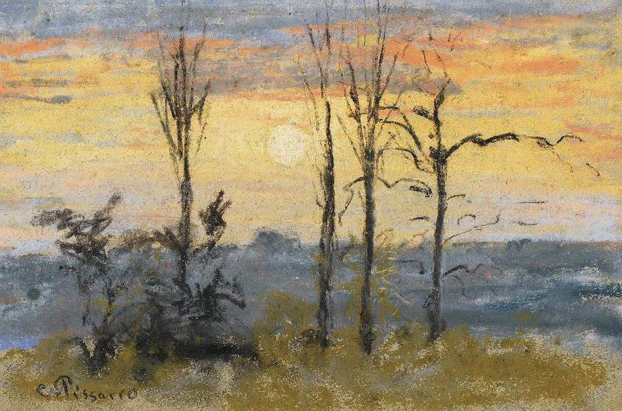 Camille Pissarro Drawing - Sunset by Camille Pissarro