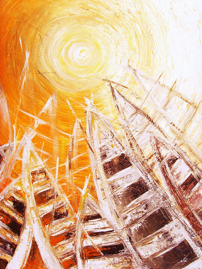 Sunset Canoes Painting by Nii Hylton