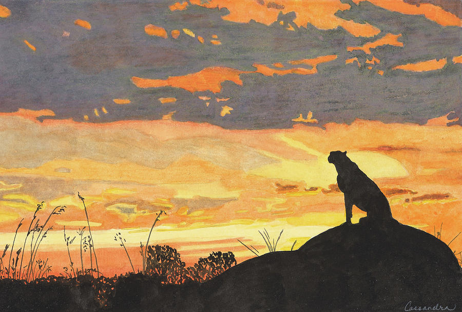 Sunset Drawing - Sunset Cheetah by Cassandra Scott