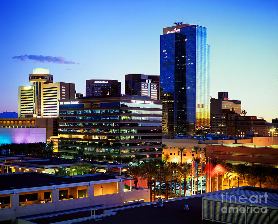 Sunset Cityscape of Phoenix Arizona Photograph by Wernher Krutein