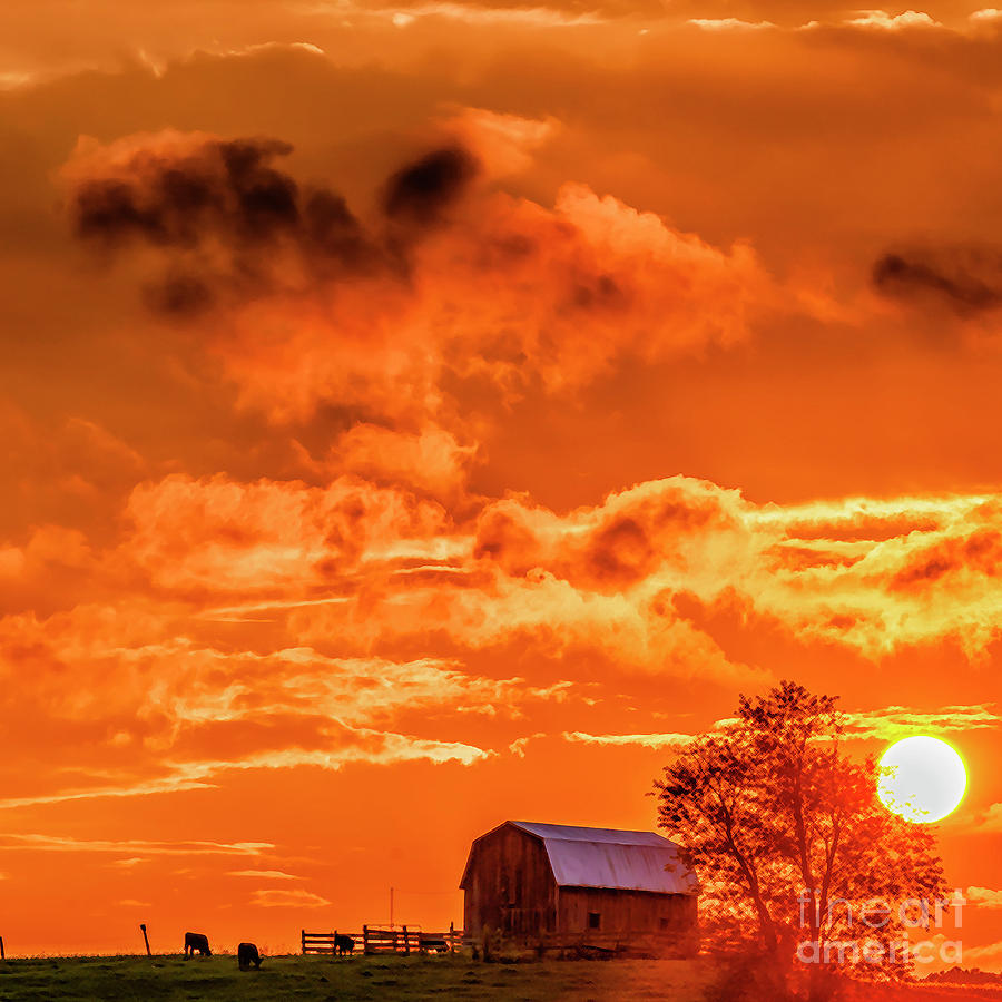 Sunset Clouds And Barn Photograph