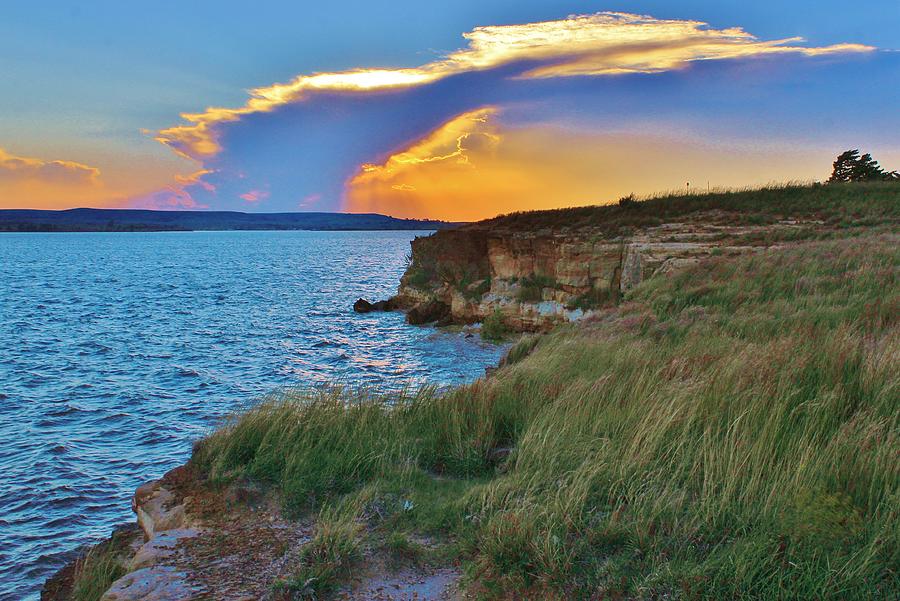 Sunset Clouds Over The Cliffs At Lucas Park on Wilson Lake, Kansas. Photograph by Greg Rud - Pixels