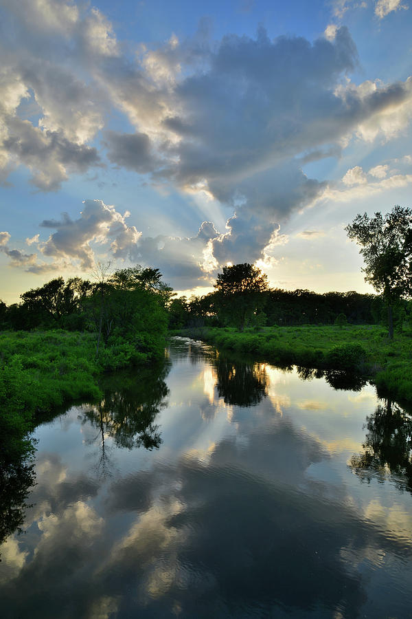 Sunset Clouds Reflected in Nippersink Creek in Glacial Park Photograph by Ray Mathis