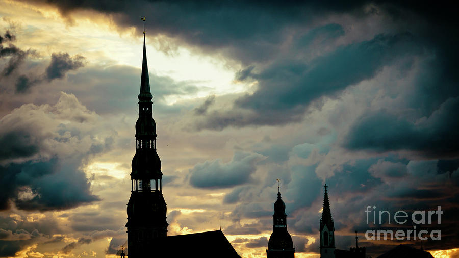 Sunset cloudscape in Old Town Riga Artmif  Photograph by Raimond Klavins