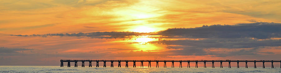 Sunset Colors over Navarre Pier Panoramic Photograph by Jeff at JSJ Photography