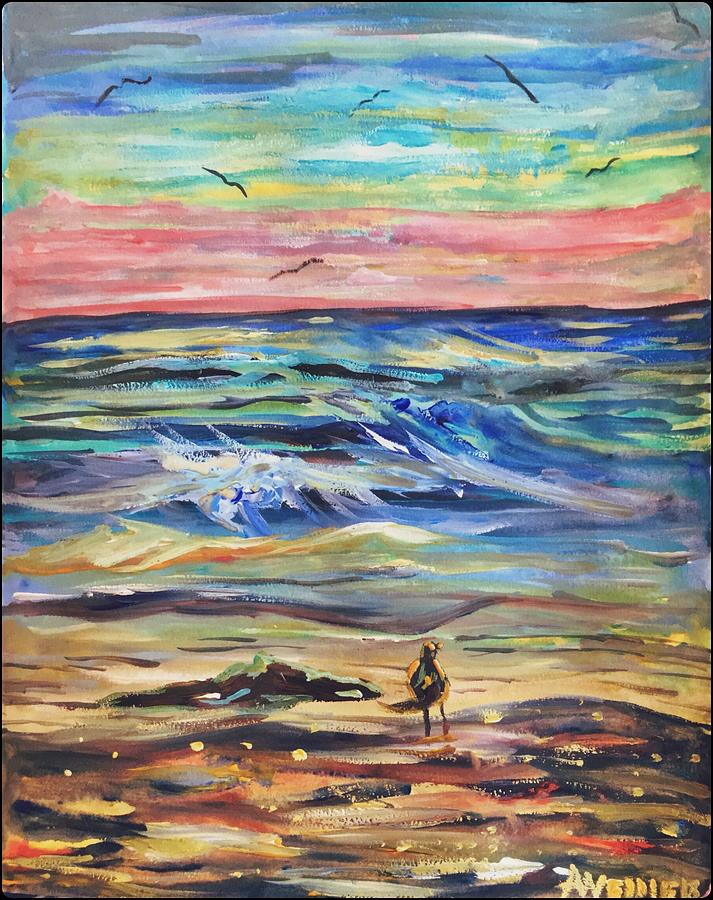 Sunset Corpus Christi Beach Painting by Angela Weddle