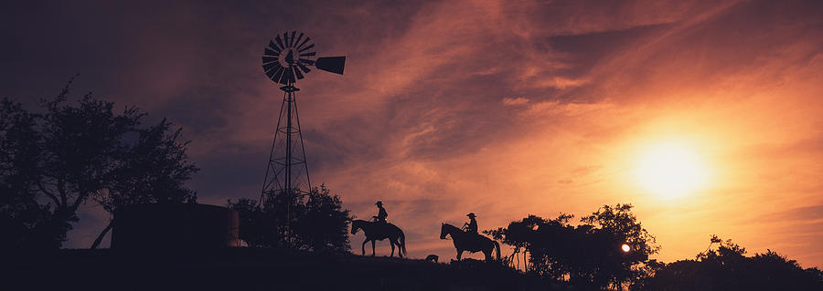 Sunset Photograph - Sunset, Cowboys, Texas, Usa by Panoramic Images