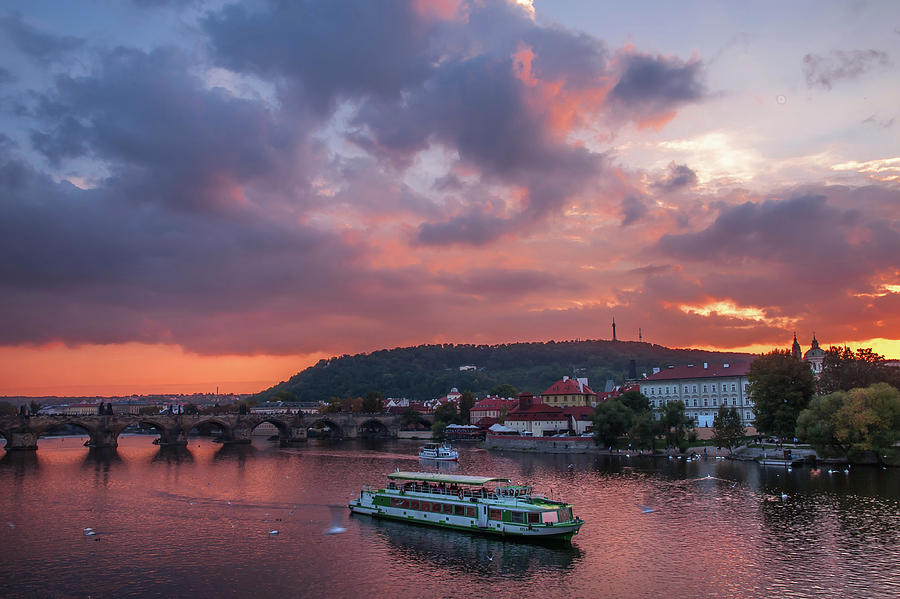 Sunset Cruise by Vltava River. Prague Photograph by Jenny Rainbow
