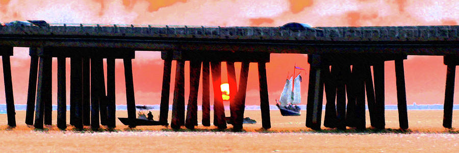 Bridge Digital Art - Sunset Cruise in smug stick by James Granberry