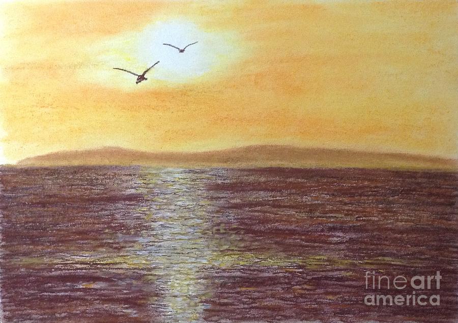 Sunset and Seagulls Painting by Cybele Chaves