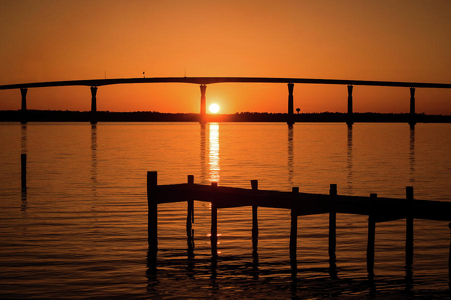 Sunset-Dock and Bridge Photograph by Don Johnson