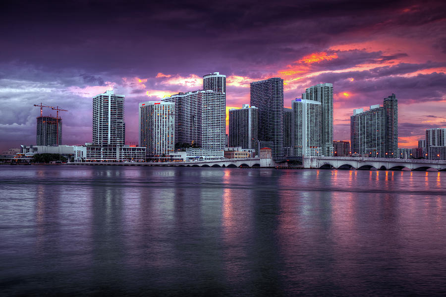 Sunset, Downtown Miami Photograph by Mike Deutsch