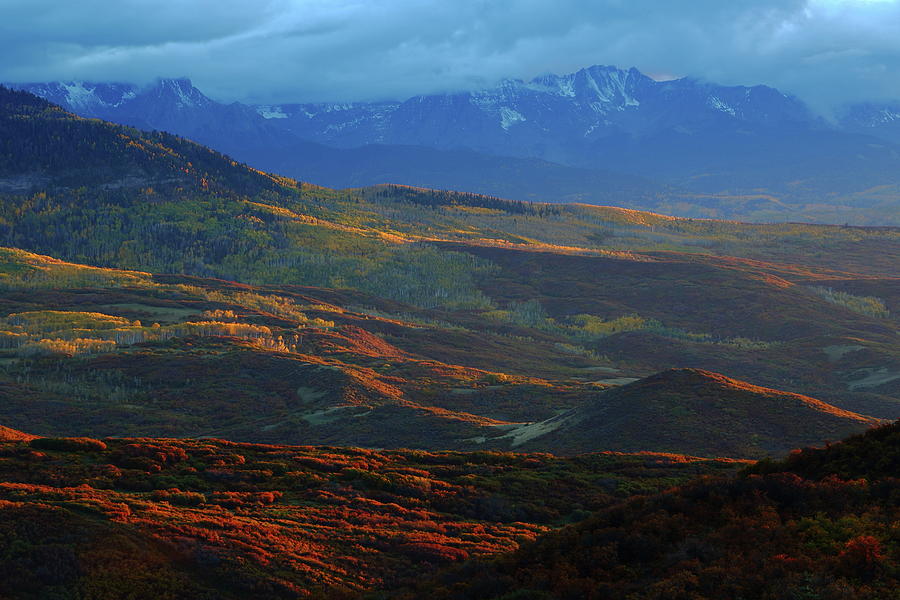 Sunset during autumn below the San Juan Mountains in Colorado Photograph by Jetson Nguyen