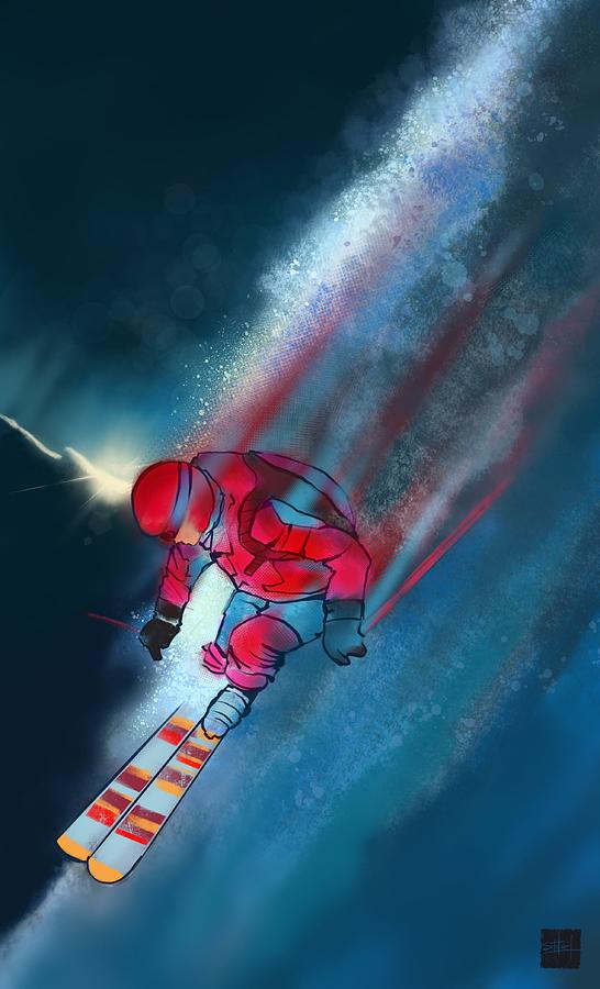 Sunset Extreme Ski Painting by Sassan Filsoof