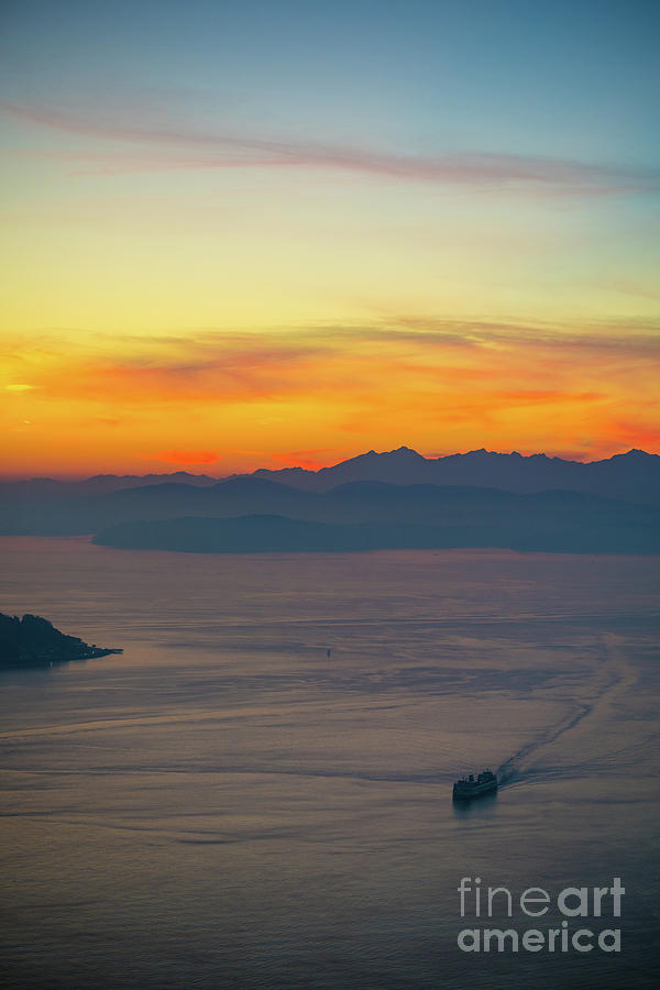 Sunset Ferry Rounding Alki Point Photograph