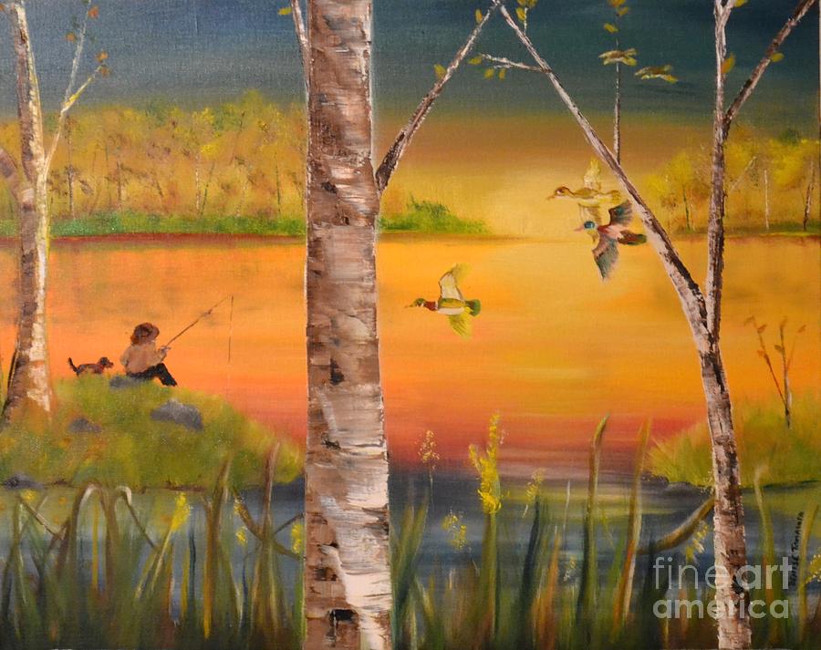 Sunset Fishing Painting by Denise Tomasura