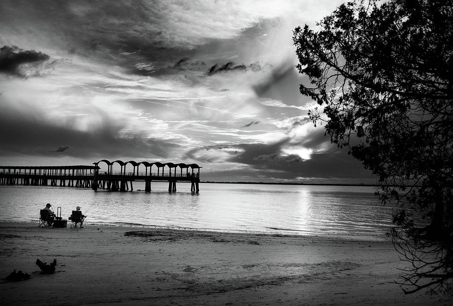 Sunset Fishing In Black and White Photograph by Greg and Chrystal Mimbs