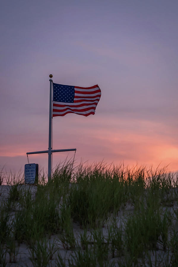 Sunset Flag Beach Dune Lavallette NJ  Photograph by Terry DeLuco
