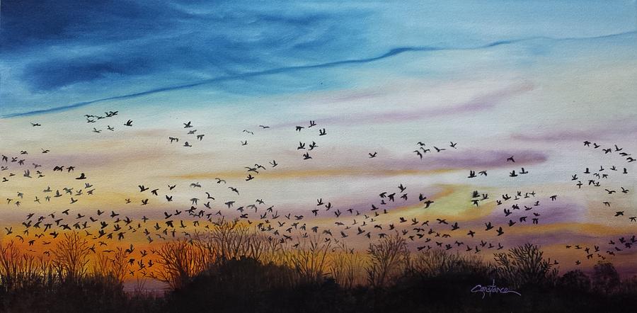 Sunset Flight Painting by Connie Rowsell