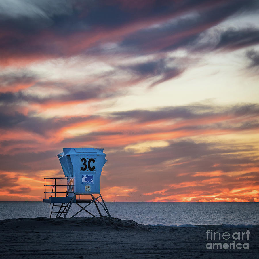 Sunset for Lifeguard Tower 3C Photograph by David Levin