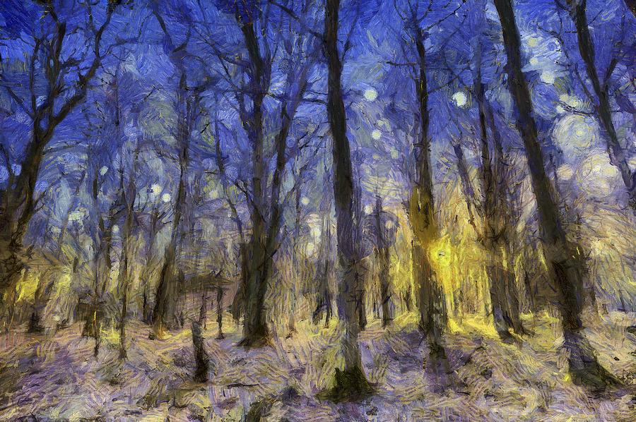 Vincent Van Gogh Mixed Media - Sunset Forest Van Gogh by David Pyatt
