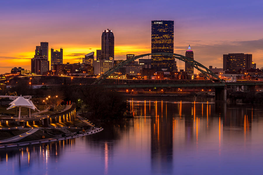 PNC Park Sunset from the Roberto Clemente Bridge, Pittsburgh, Pennsylvania,  USA by Joseph Heh