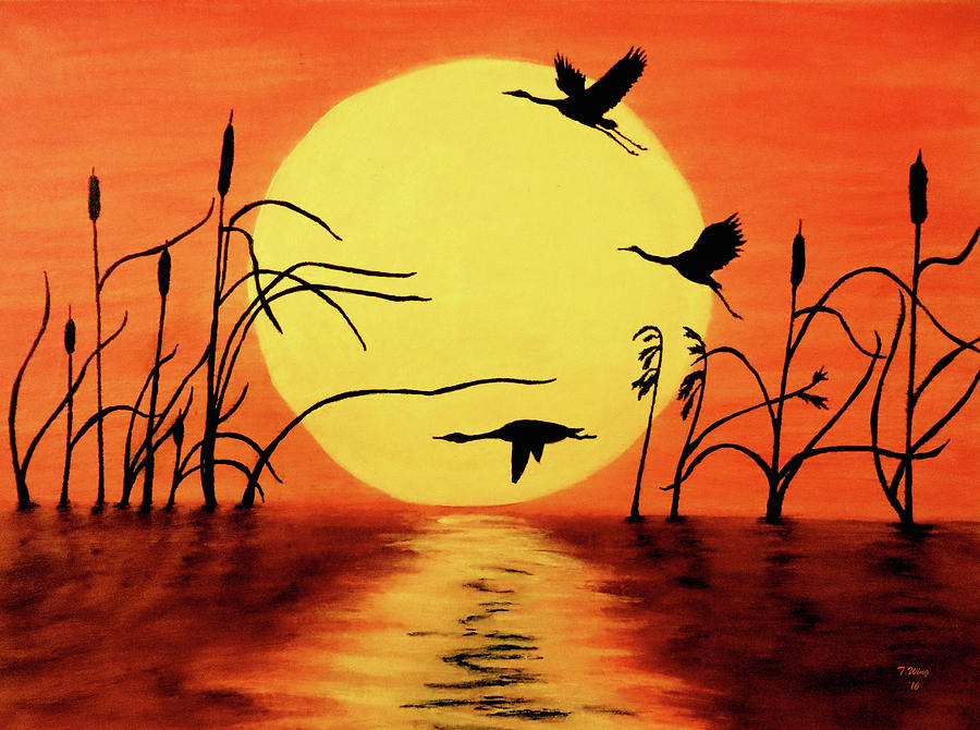 Sunset geese Painting by Teresa Wing