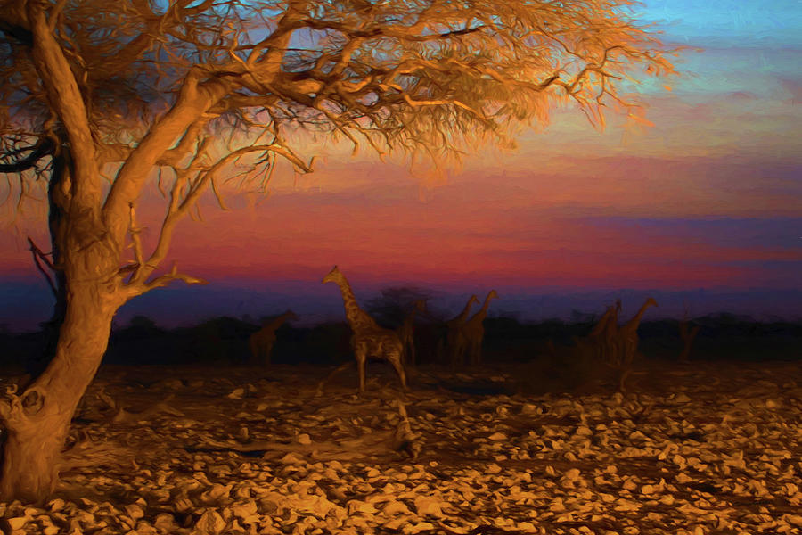 Sunset Giraffes Digital Art by Ernest Echols