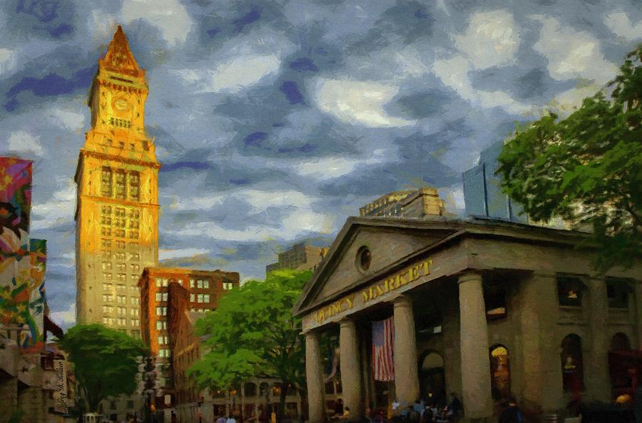 Boston Painting - Sunset Gleam of Custom House Tower by Jeffrey Kolker