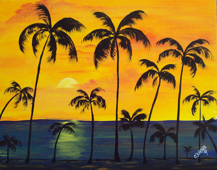Sunset Painting by Gloria E Barreto-Rodriguez
