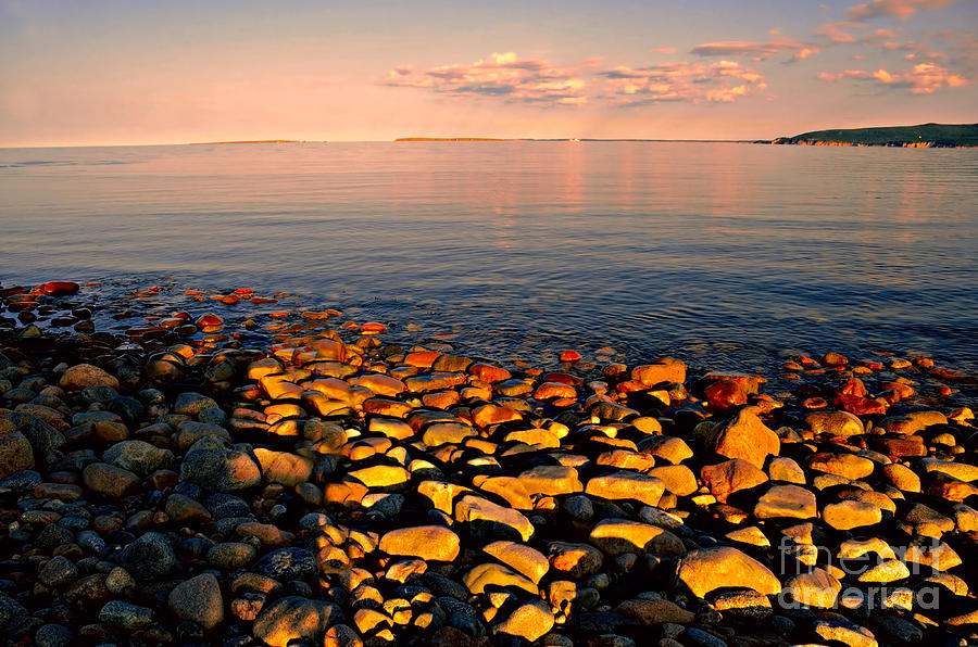 Sunset Glowing on Beach Rocks Photograph by Elaine Manley