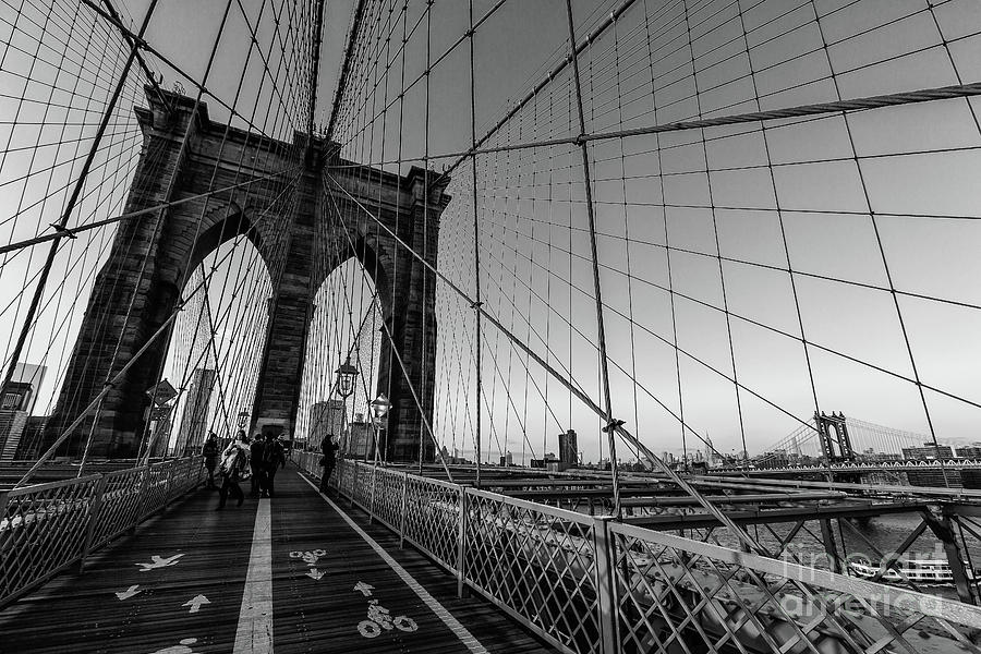 Sunset golden hour on Brooklyn Bridge, New York Photograph by Edi Chen ...