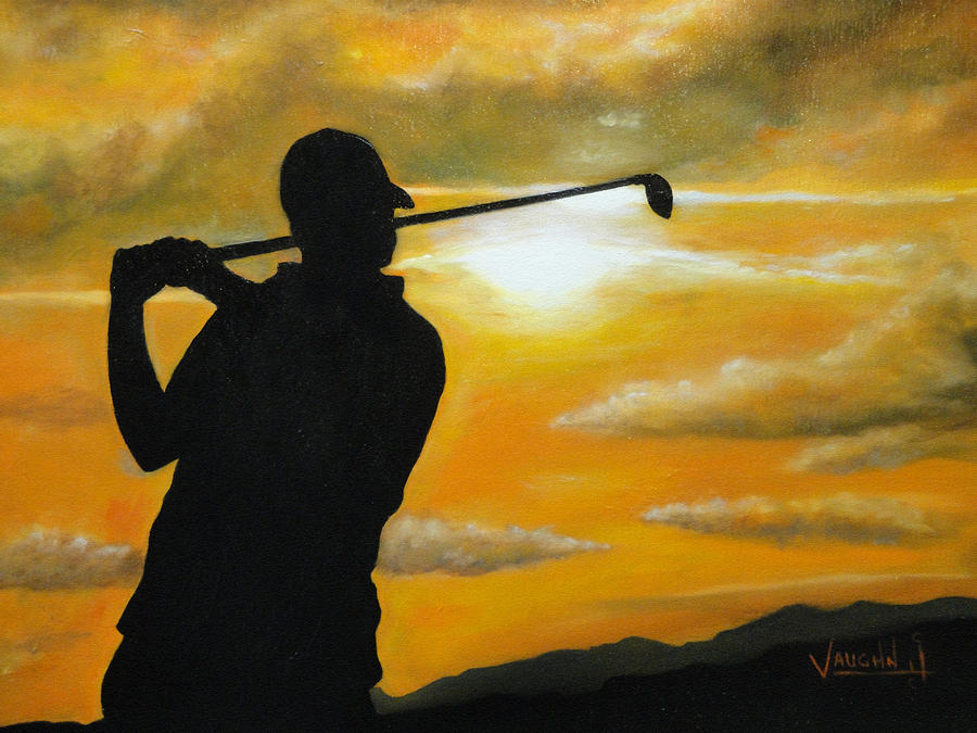 Sunset Golfer Painting by Charles Vaughn