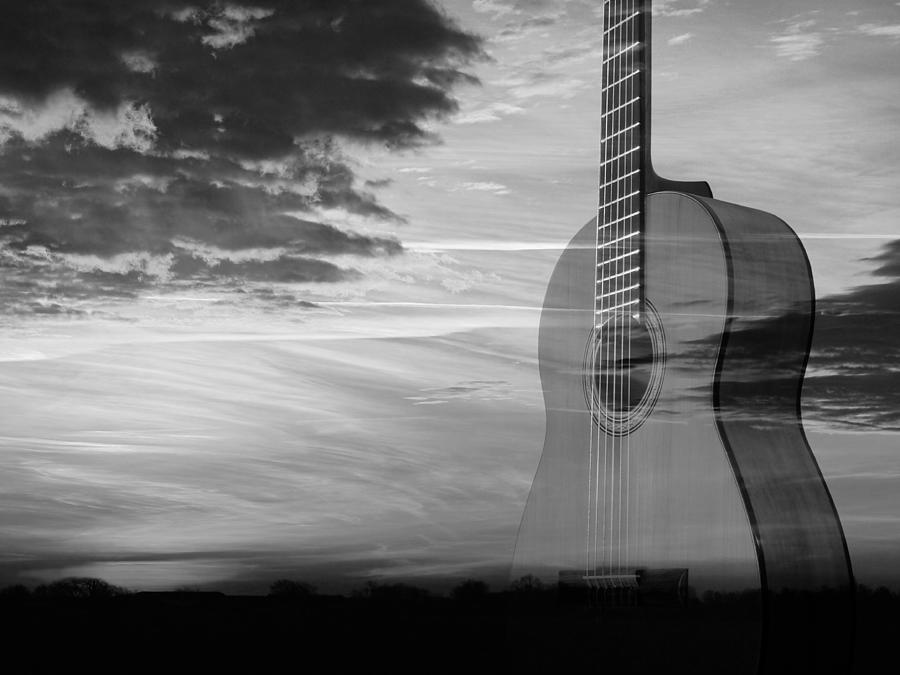 Sunset Guitar Serenade in Mono Photograph by Gill Billington