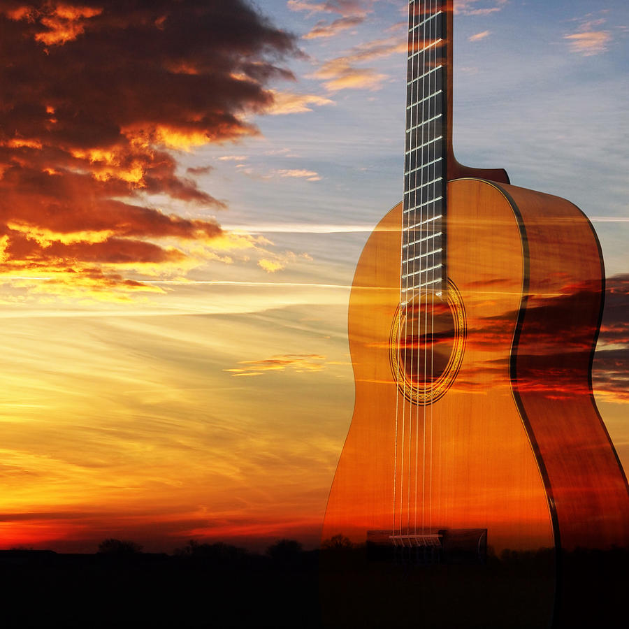 Sunset Guitar Serenade Square Photograph by Gill Billington