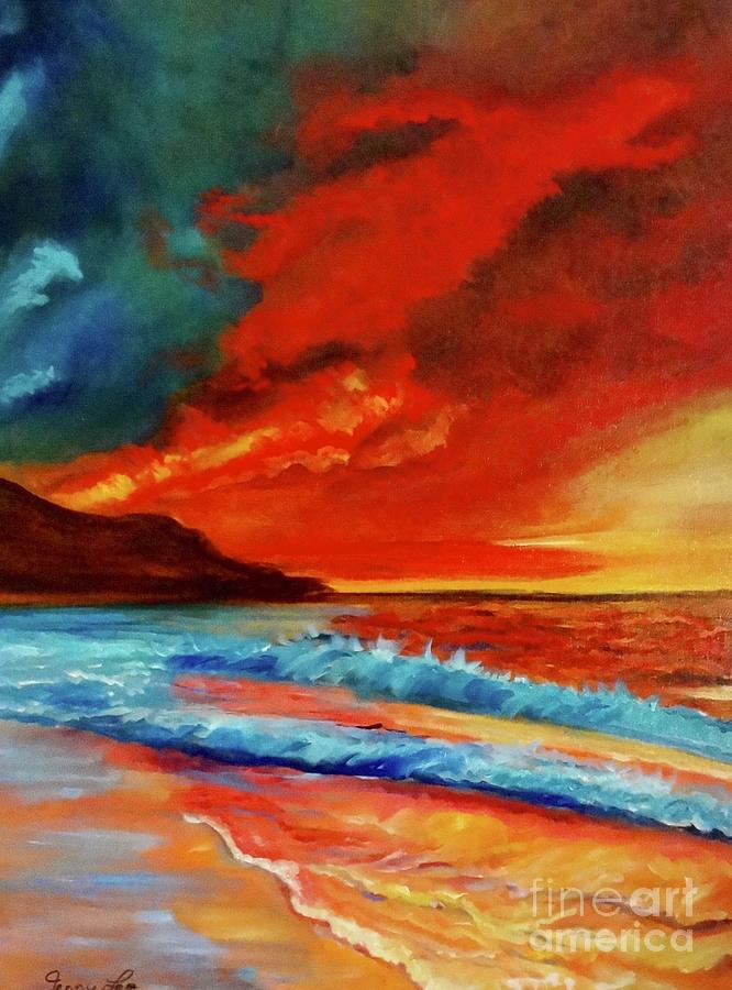 Sunset Hawaii Painting by Jenny Lee
