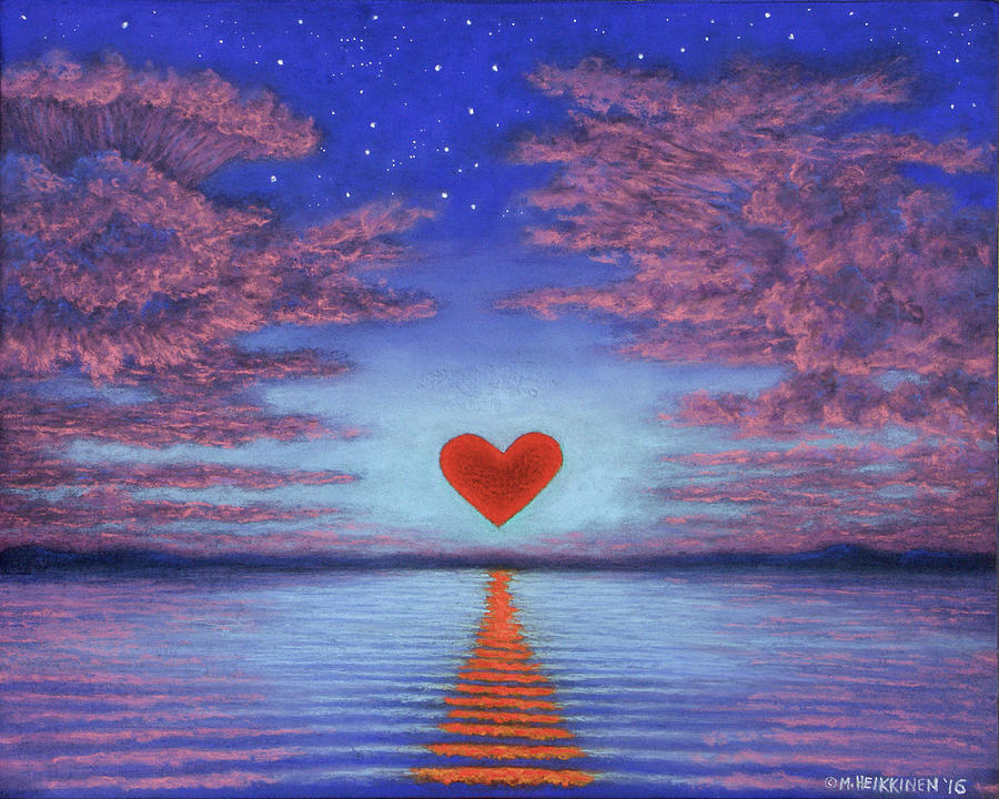 Sunset Heart 02 Pastel by Michael Heikkinen