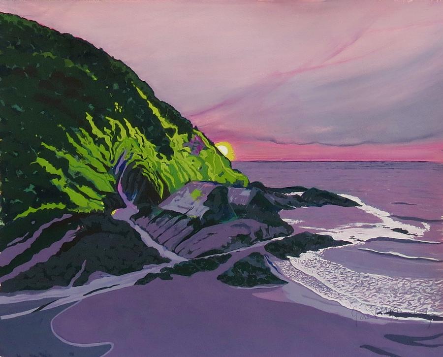 Sunset Painting - Sunset, Hele Bay, North Devon by Janet Darley