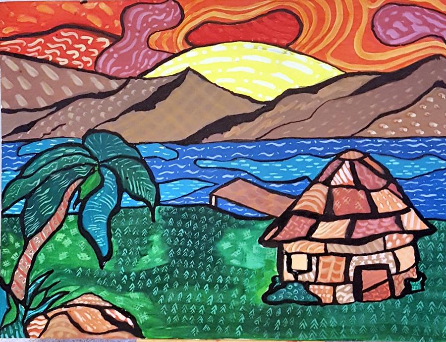 Sunset Painting - Sunset Hut by Angela Lasky