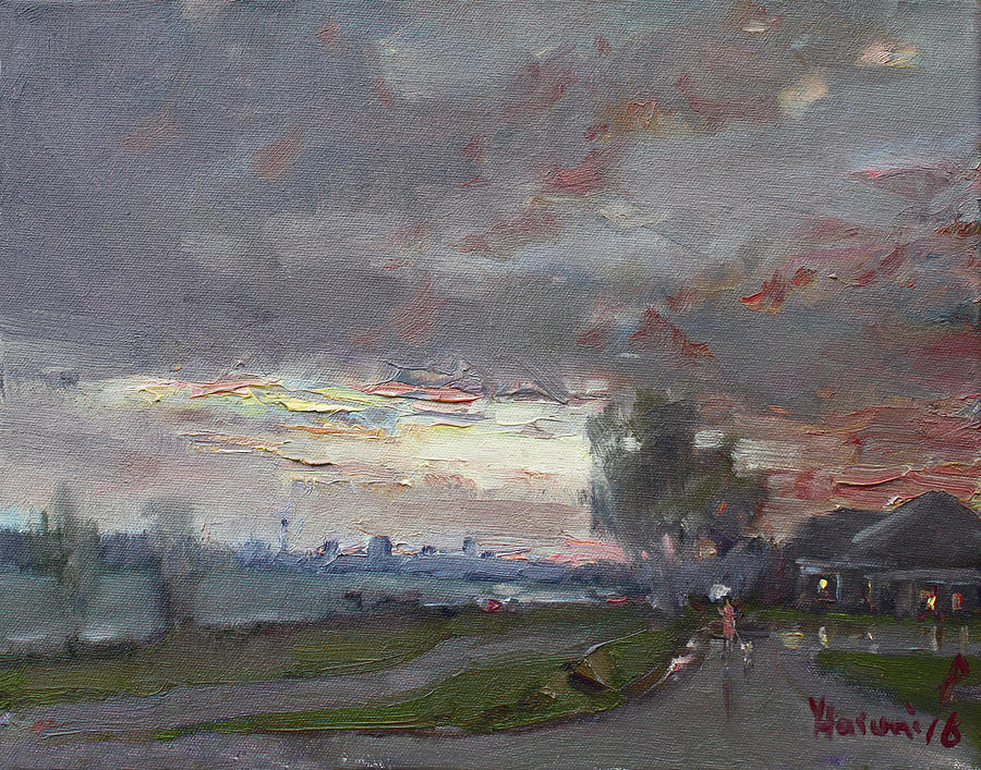 Sunset Painting - Sunset in a Rainy Day by Ylli Haruni