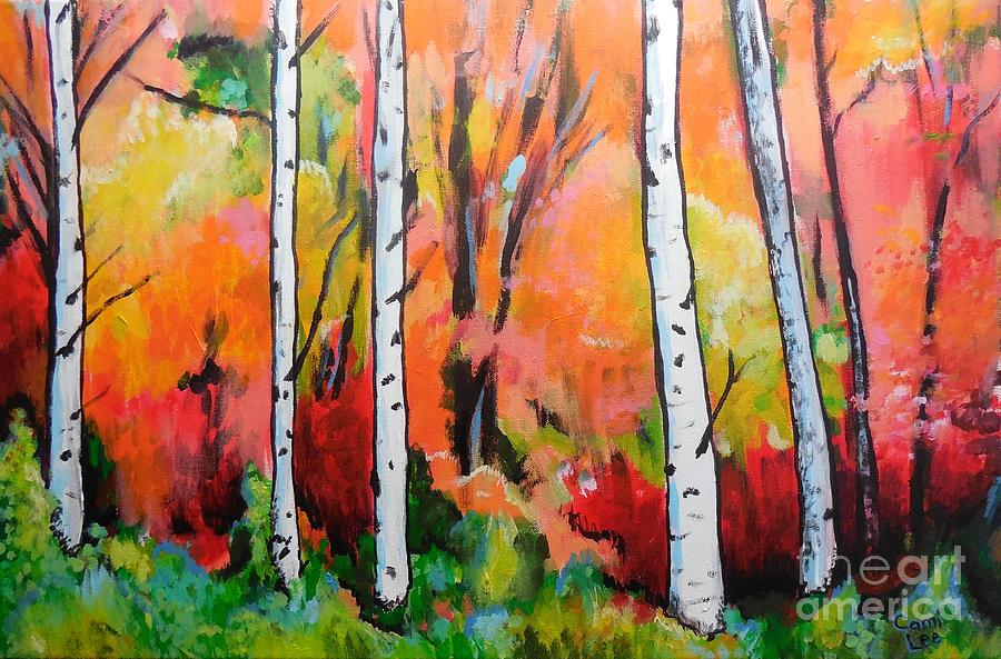 Sunset in an Aspen Grove Painting by Cami Lee