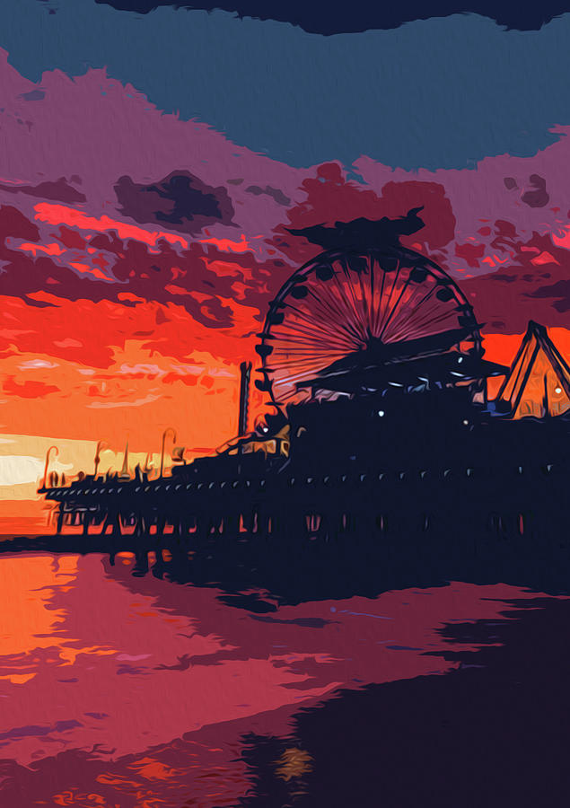 Sunset in California, Santa Monica Painting by AM FineArtPrints