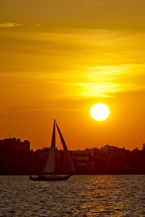 Sunset Photograph - Sunset in Charleston South Carolina Sailboat by Dustin K Ryan