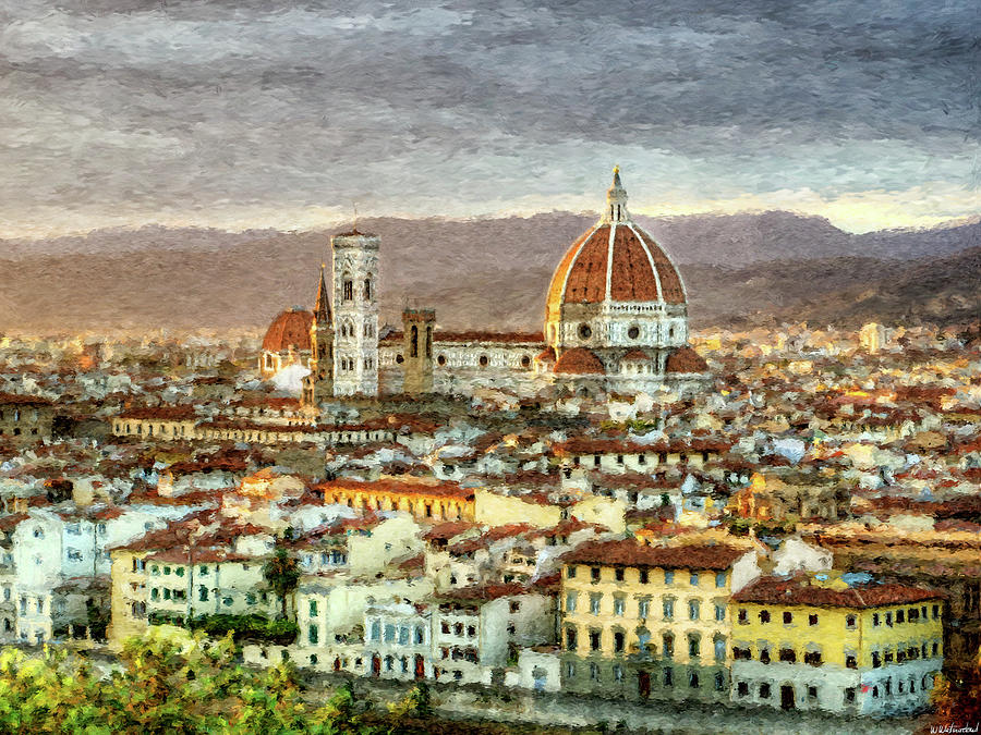 Sunset in Florence Triptych 3 - Duomo - Painting Digital Art by Weston Westmoreland