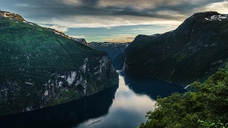 Sunset in Geirangerfjord - Geiranger, Norway - Landscape photography Photograph by Giuseppe Milo