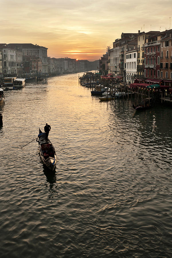 Orange sunset on the Grand Canal, Venice Photograph by Marco Missiaja