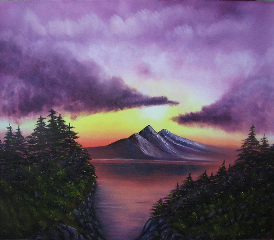 Sunset In Mountains Original Oil Painting Painting
