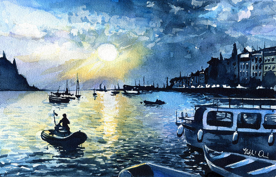 Sunset in Rovinj Croatia Painting by Dora Hathazi Mendes
