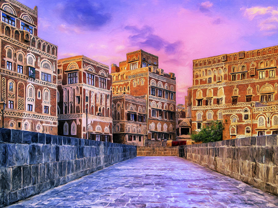 Sunset in Sanaa Yemen Painting by Dominic Piperata