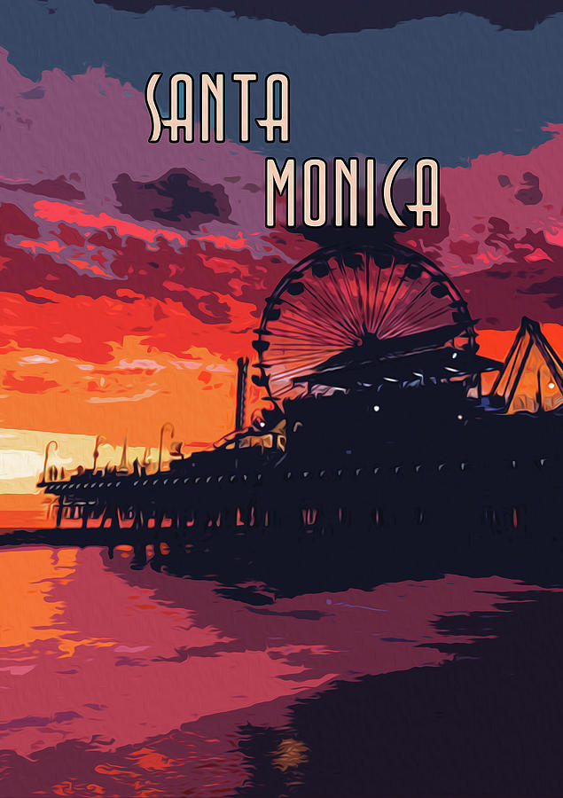 Sunset in Santa Monica, California Painting by AM FineArtPrints